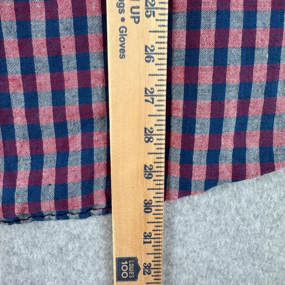 Banana Republic Linen Shirt Mens Large Blue Red Check Standard Fit Button Down